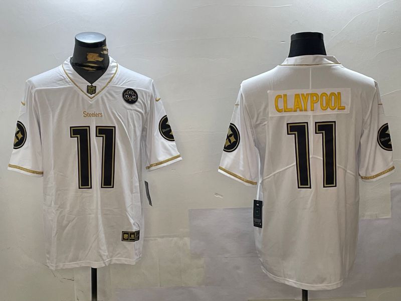 Men Pittsburgh Steelers #11 Claypool White Gold 2024 Nike Limited NFL Jersey style 12301->pittsburgh steelers->NFL Jersey